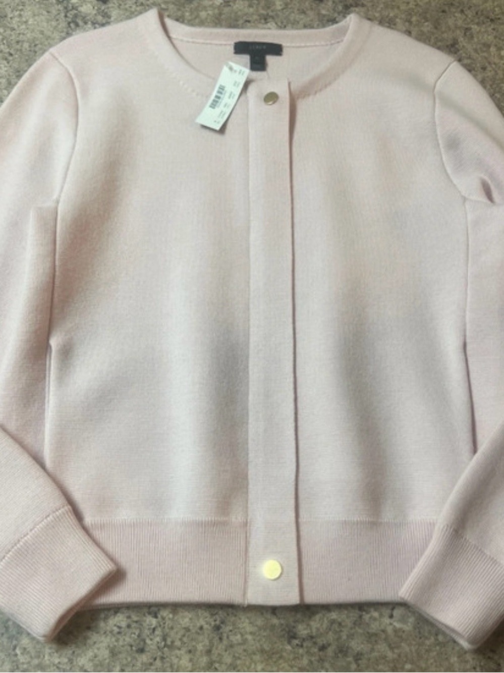 J. Crew Women's Pale Pink Snap/Zip Front Merino Crewneck Cardigan